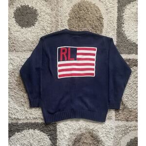Polo Ralph Lauren USA Flag Cardigan Men’s Medium Vintage Knit Designer Rare